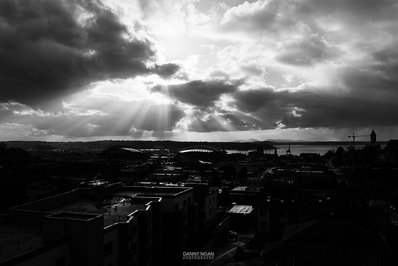 Crepuscular rays over the bay. Seattle, WA. March 2016.