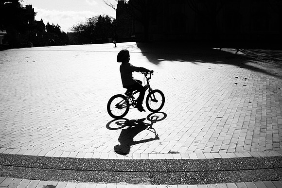 Cycling through Red Square. Seattle, WA. March 2016.
