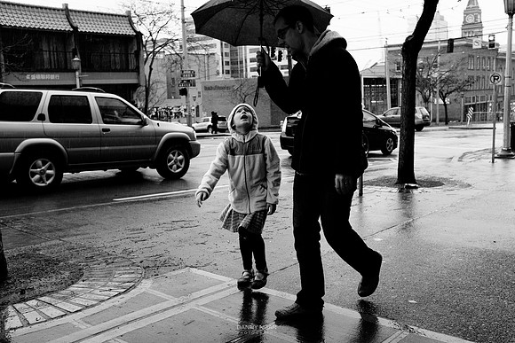 Getting under the umbrella. Seattle, WA. January 16, 2016.