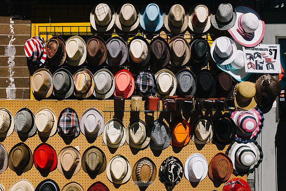 Hats for sale. Seattle, WA. September 2016.